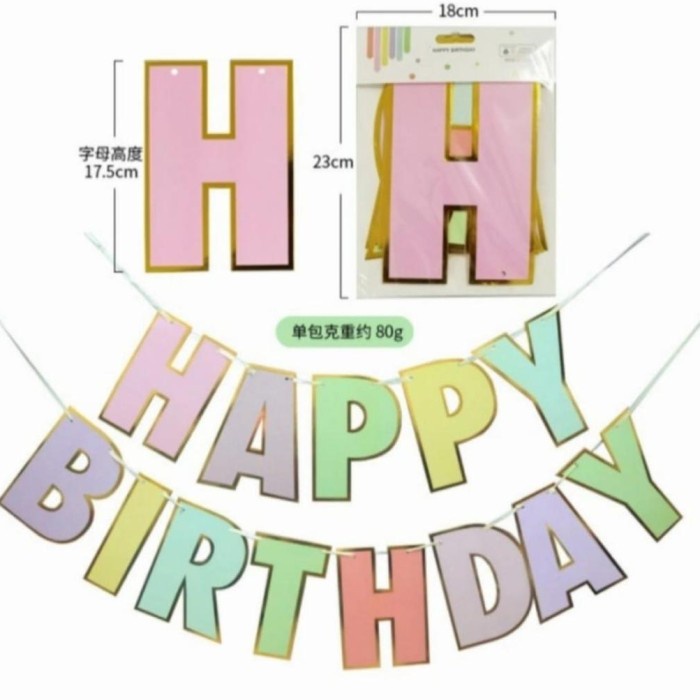 Banner Happy Birthday / Banner Happy Birthday Warna Macaron Pastel