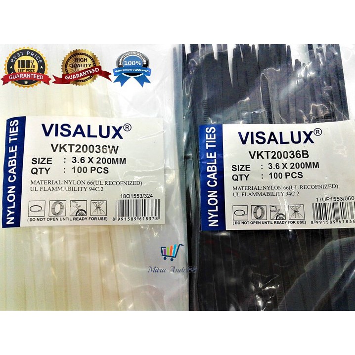 

Mitraanda88 Kabel ties pengikat Kabel 20CM 8" VISALUX (100pcs) 200X3.6MM B/W