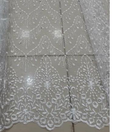 Kain bahan tulle akar mutiara / bahan kebaya brokat / tille bordir Putih bersih.