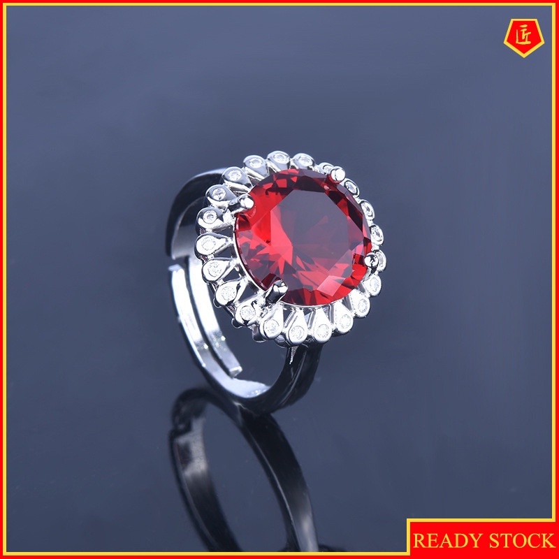 [Ready Stock]Elegant Luxury Ruby Crystal Open Ring