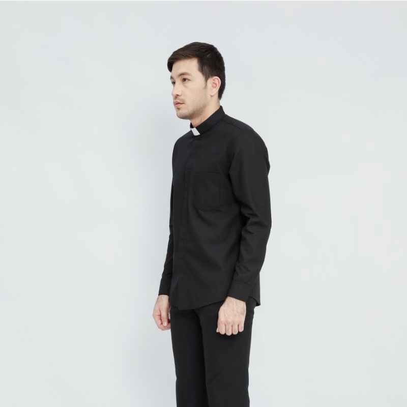 Pendeta - Kemeja Collar Hitam polos - Cotton Tropical - Jos Miracle Bandung - Miracle - JMB