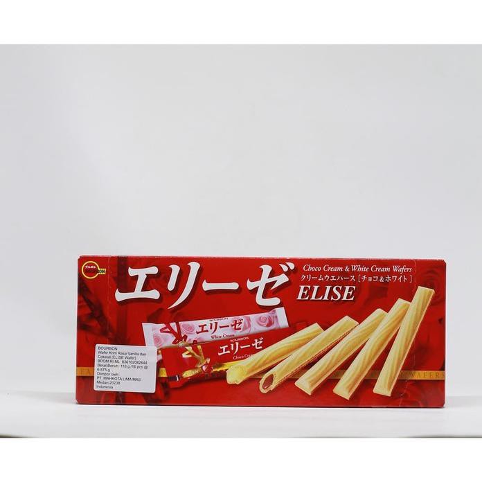 

BOURBON ELISE 110GR WAFER ROLL CHOCO VANILLA. BISKUIT JEPANG