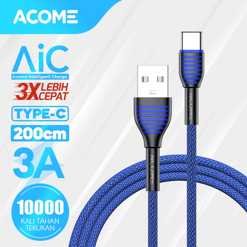 ACOME Kabel Data Type-C 100cm cable  AiC Fast Charging Garansi Resmi 1 Thn original ASC-010