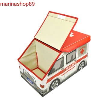 Krishome Kotak Penyimpanan Ottoman Kids Vehicle - Merah