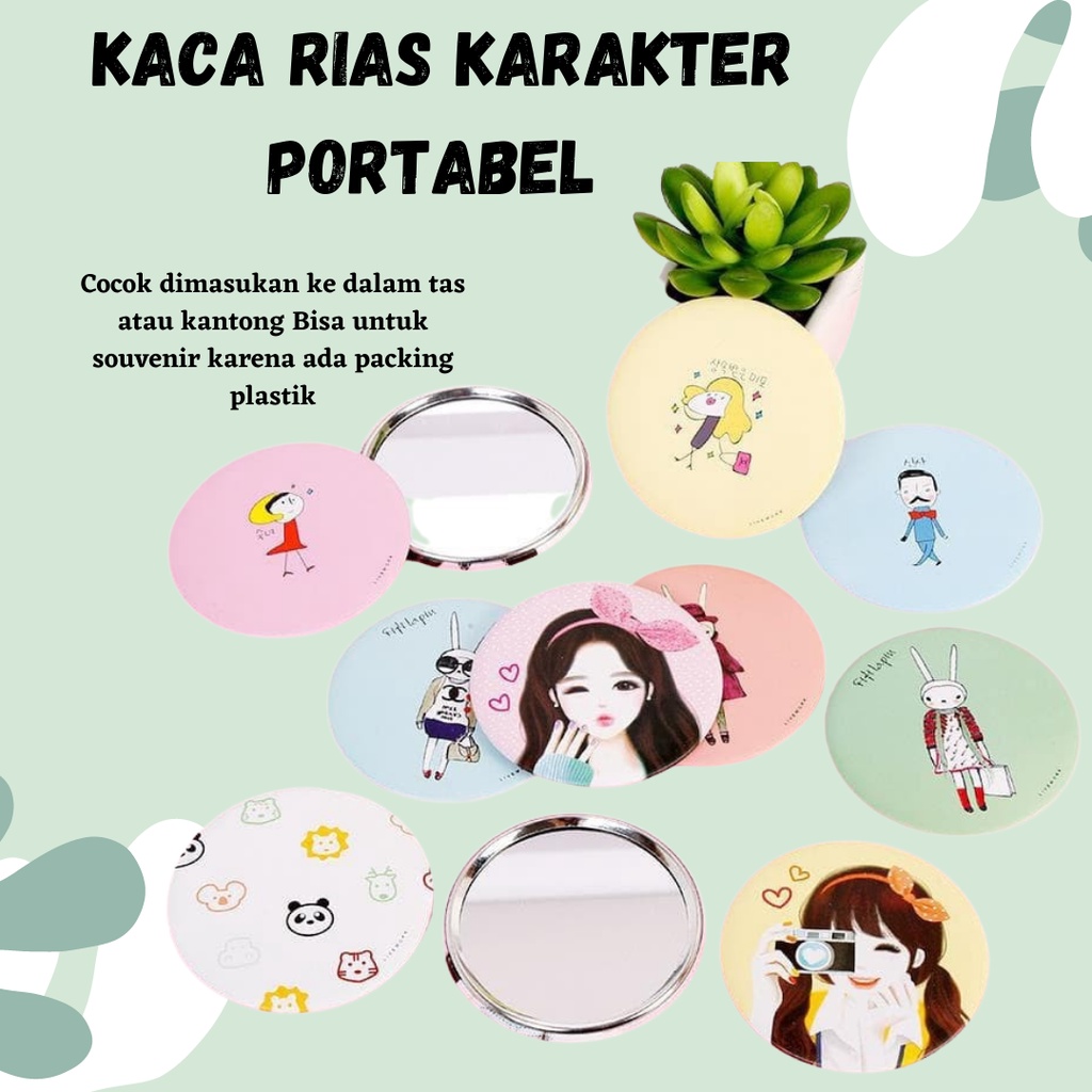 Kaca Rias Karakter Portabel Praktis Cermin Mini Bulat Makeup