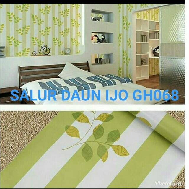 STIKER DINDING WALLPAPER Salur daun hijau 45cmx10 mtr