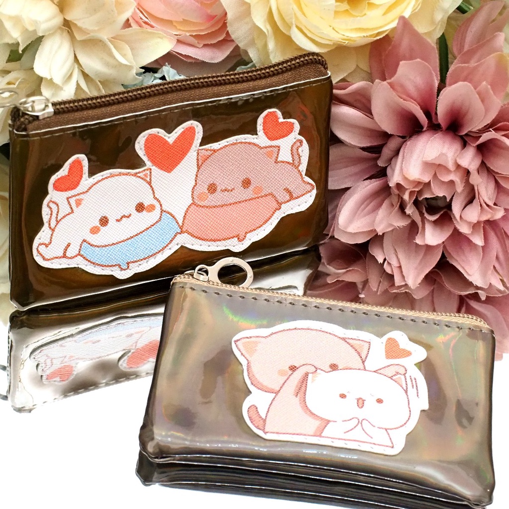 Dompet Koin Mini HOLOGRAM TEBAL HIGH QUALITY Cat In Love Tempat Uang Pouch Kantong Kartu