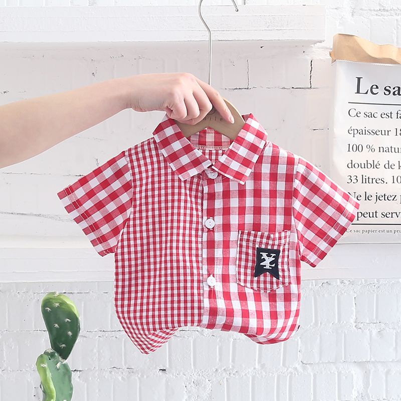 BABYLOVANTA- Atasan kemeja lucu baby impor premium 0-5 Tahun baju baby impor korean Motif Kotak Hitam &amp; Merah YZ