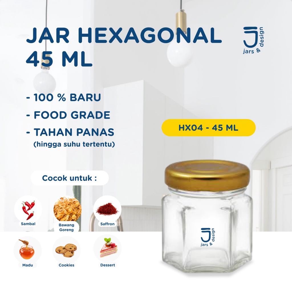 HX04 - Jar Kaca Hexagonal 45ml / Toples Kaca Hexagonal 45ml