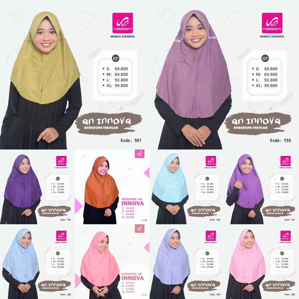 (SIZE L-XL) JILBAB RABBANI INNOVA / KERUDUNG SEKOLAH INNOVA / JILBAB SERUT PITA LUAR