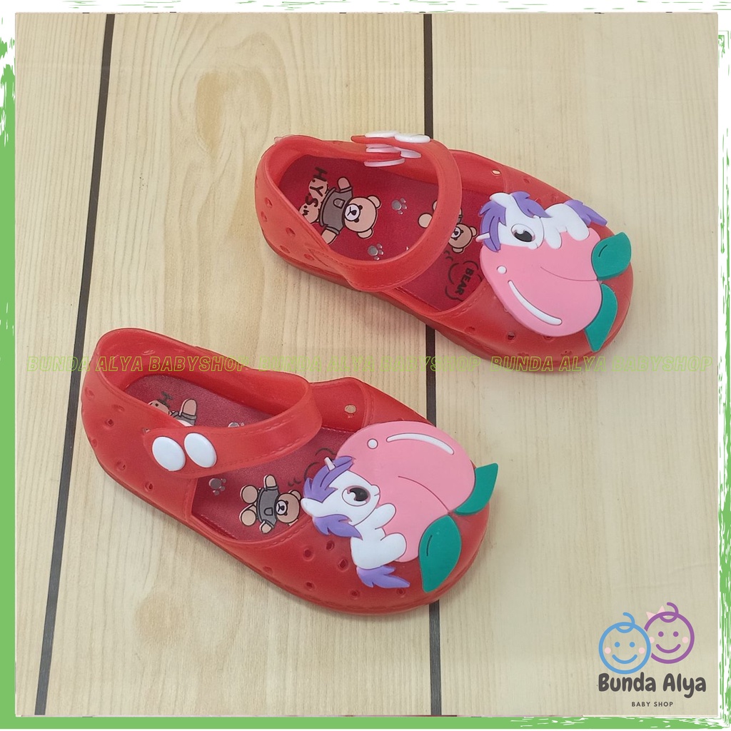 Sepatu Anak Perempuan Jelly LED Usia 6 Bulan Sampai 2 Tahun MERAH Sepatu Anak Cewek Motif Kuda Pony Lucu Sepatu Karet Elastis Bisa Menyala Size 18-23