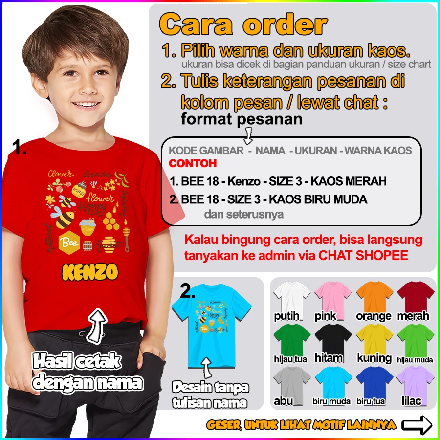 [FREE NAMA!!] Baju Kaos ANAK DAN DEWASA BEE LEBAH TAWON BANYAK MOTIF