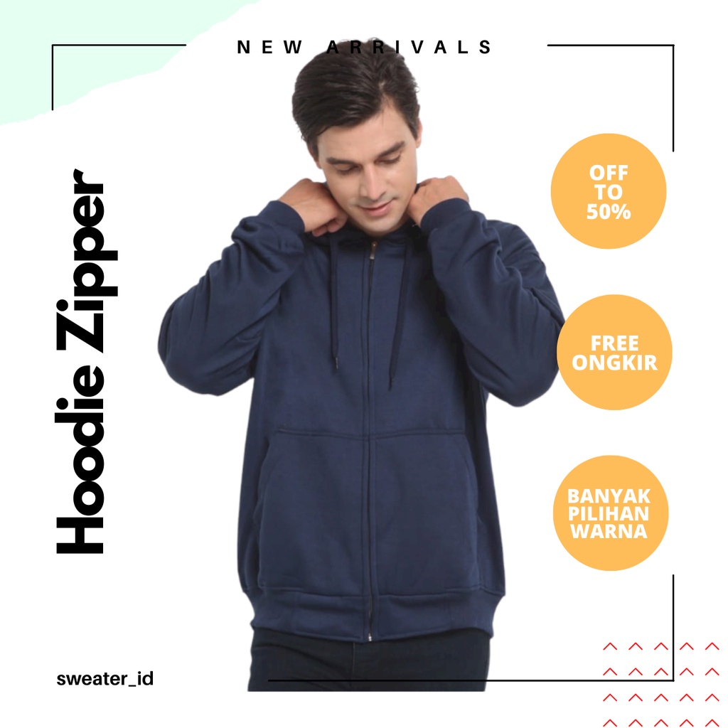 SWEATER_ID Jaket Hoodie Zipper Navy Sweater Polos Resleting Pria Dan Wanita Unisex M L XL XXL