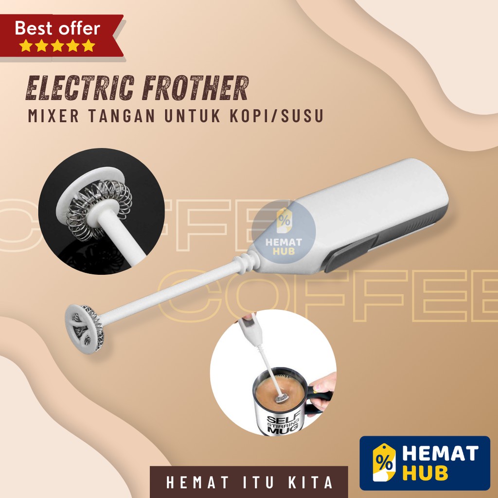 Hand Mixer Milk Frother Pembuih Pembusa Kopi Susu Elektrik Handle Stirrer Whisk Coffee Foamer