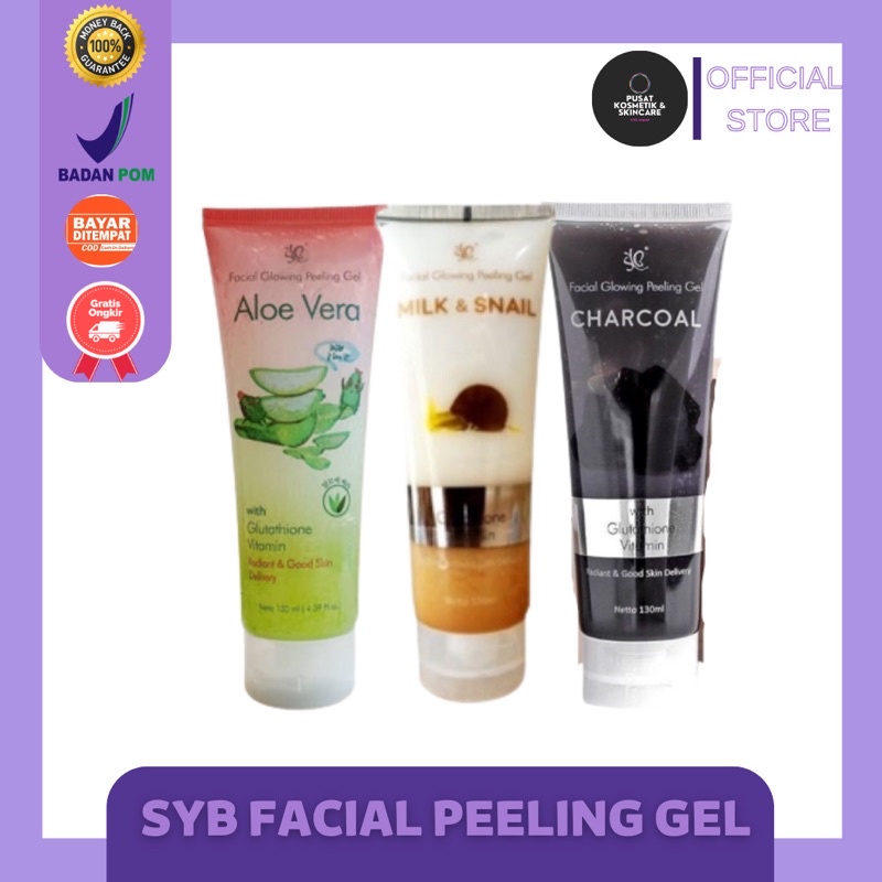 SYB FACIAL GLOWING PEELING GEL ALOEVERA CHARCOAL SNAIL &amp; MILK PEELING WAJAH ALOE VERA BPOM 130 ML