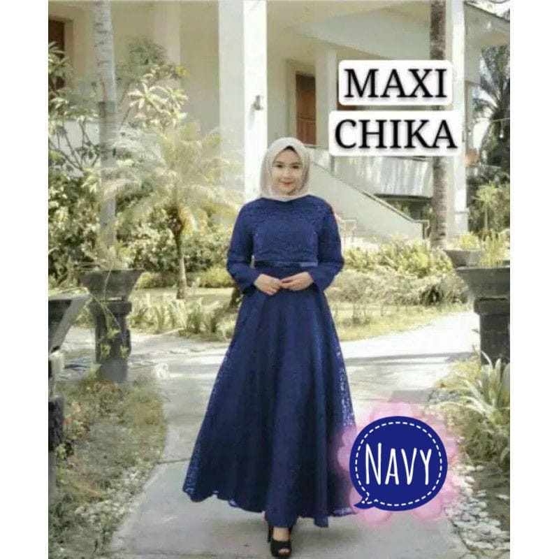 BJ - MAXI CHIKA Wanita Bahan Brukat Tulang Corneli - Size M L XL XXL - Gamis Dress Pesta - Fashion Muslim