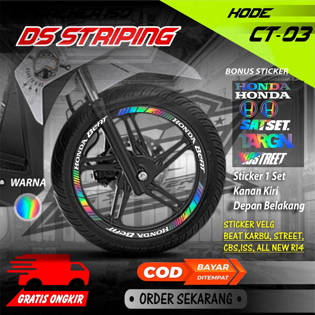 BS CT-03 Stiker Cutting Sticker Stiker Velg Racing Lis List Variasi Beat Karbu Fi Esp Street Deluxe 