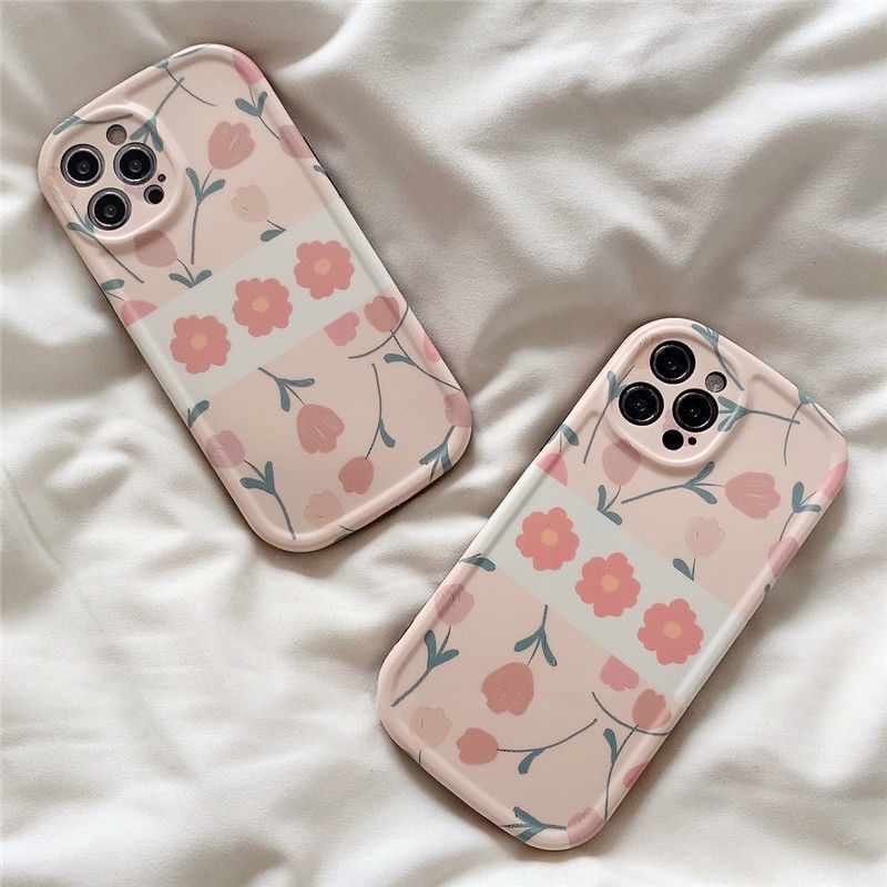 Case Pelindung Motif Print Bunga Untuk IPhone 12 13 11 Pro Max X Xs Max Xr 7 8 Plus Nnbt