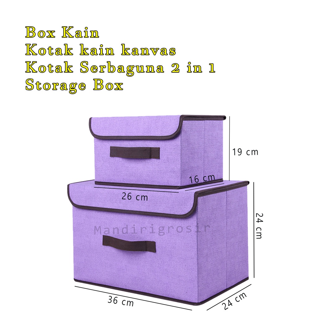 Kotak kain kanva * Box Kain * Kotak Serbaguna * 2 in 1 * Storage Box