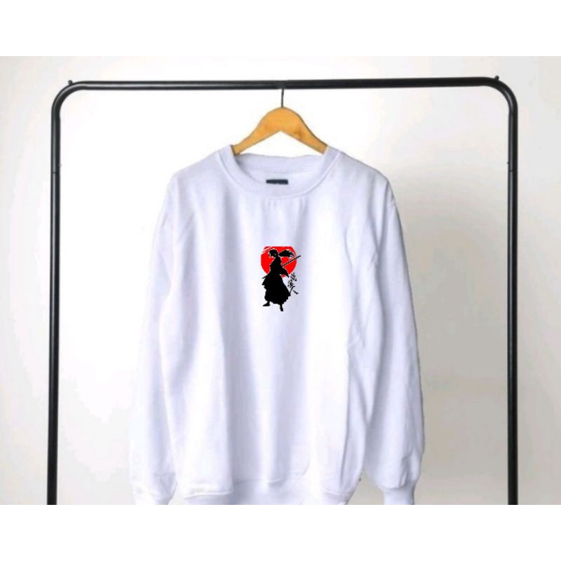 Crewneck pria wanita distro putih samurai crunek cowok cewek murah oversize brand