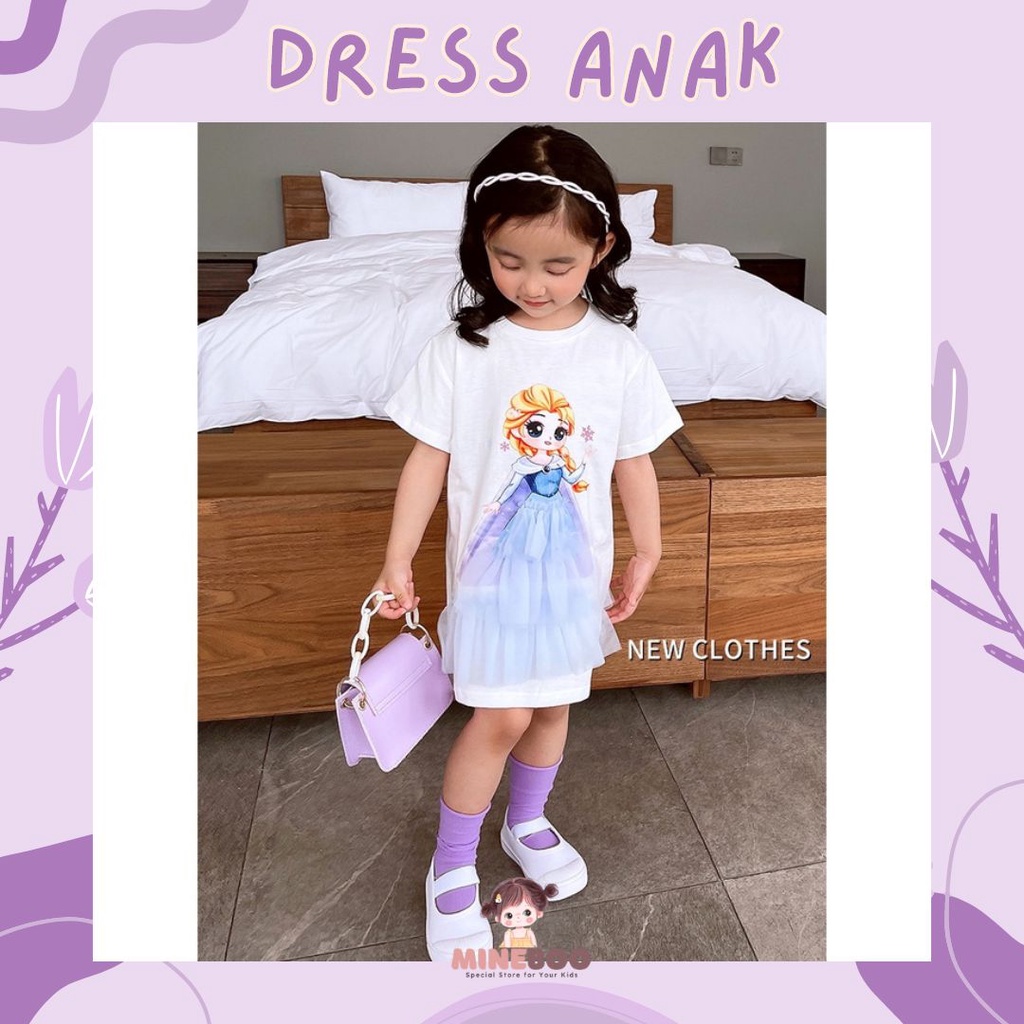 mineboo - PRINCESS DRESS EBV 1-9tahun Baju anak perempuan Gaun jala anak perempuan baru/Gaun kasual lengan pendek anak perempuan/Dress anak perempuan cewek/rok anak/gaun anak/kado anak perempuan ulang tahun