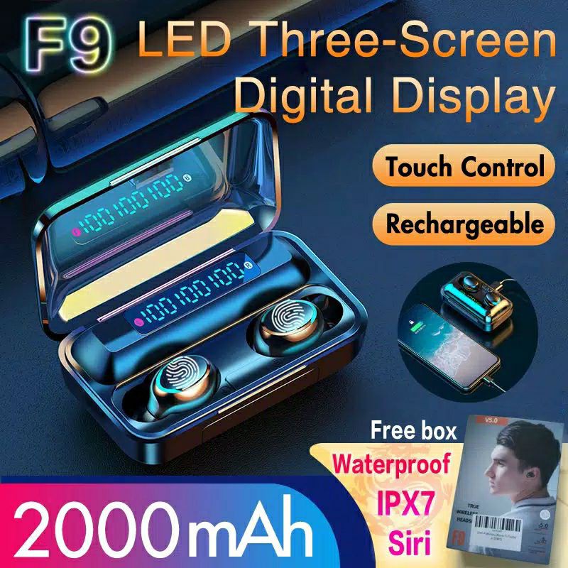 (F9)Bluetooth headset  TWS Wireless earphone LED sensor