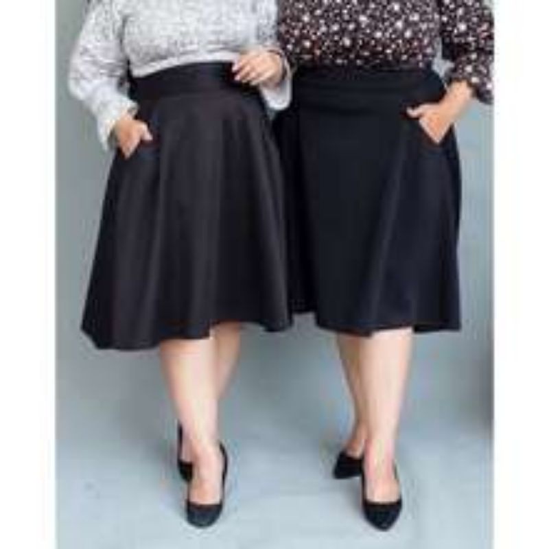 Rok Midi Flare Scuba JUMBO/Rok Pendek Wanita