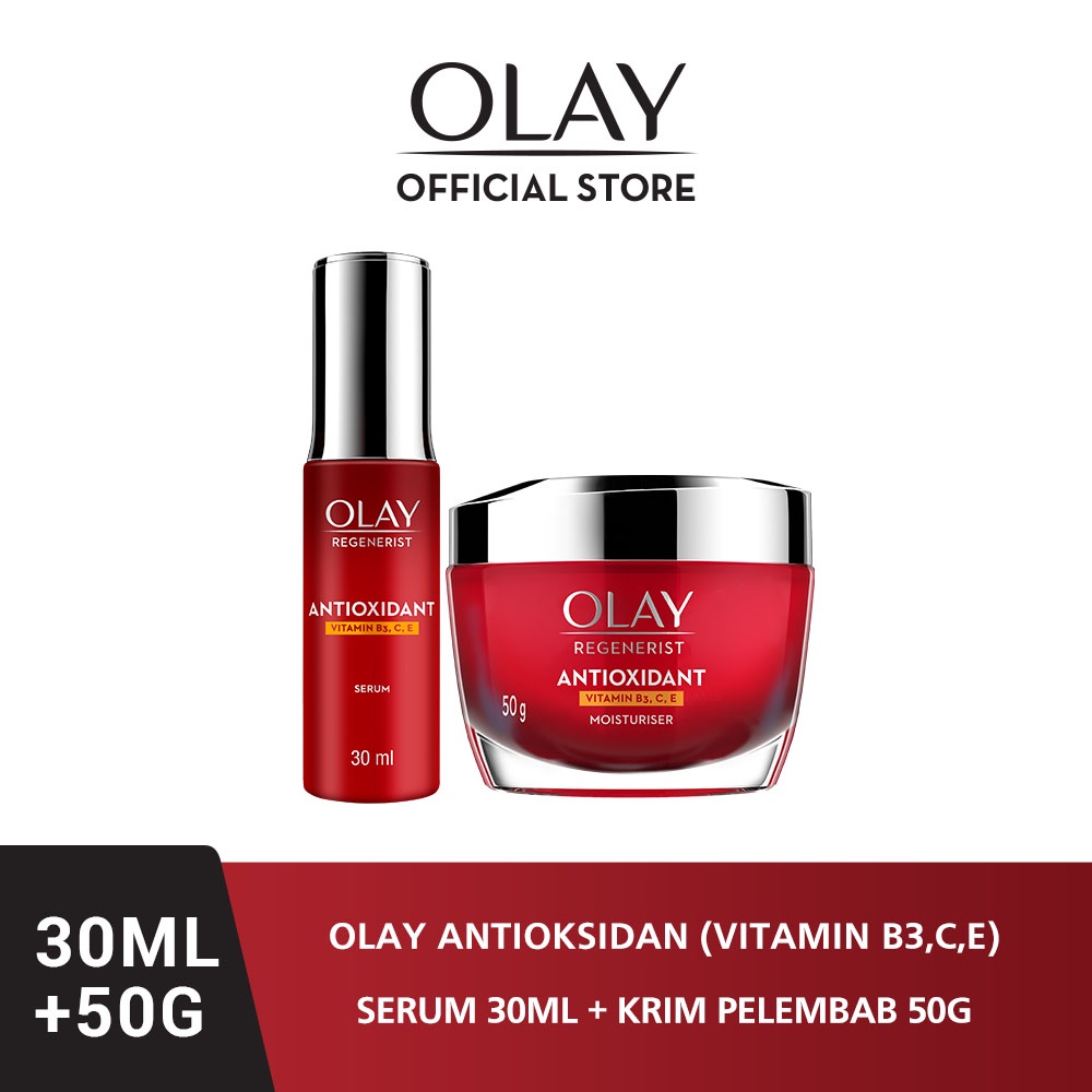 Olay Antioxidant Moisturizer 50gr + Serum 30ml Skin Barrier Cream &amp; Essence Anti Aging Skin Care