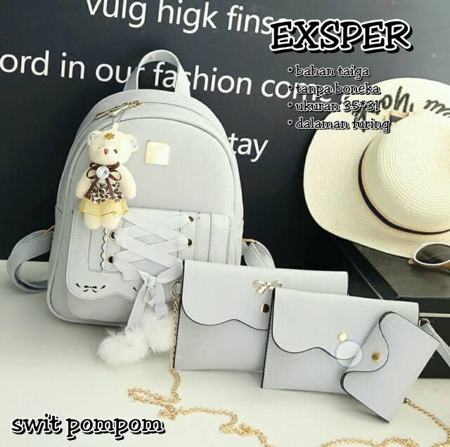 Tas ransel swit pompom/tas murah