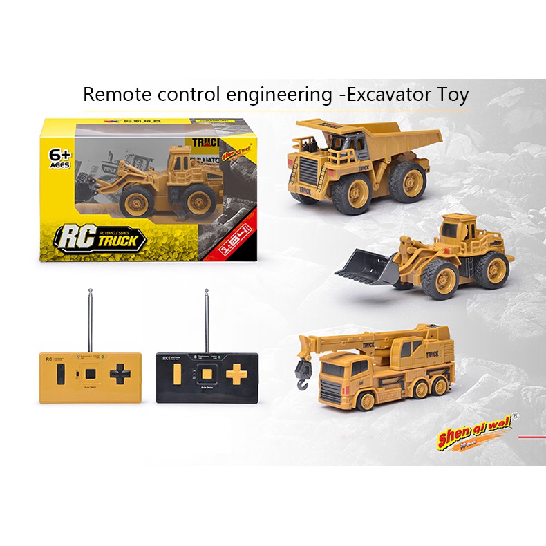 6-in-1 DIY Children's Remote Control Engineering Toy Car Excavator Crane Dump Truck Mixed RC Car