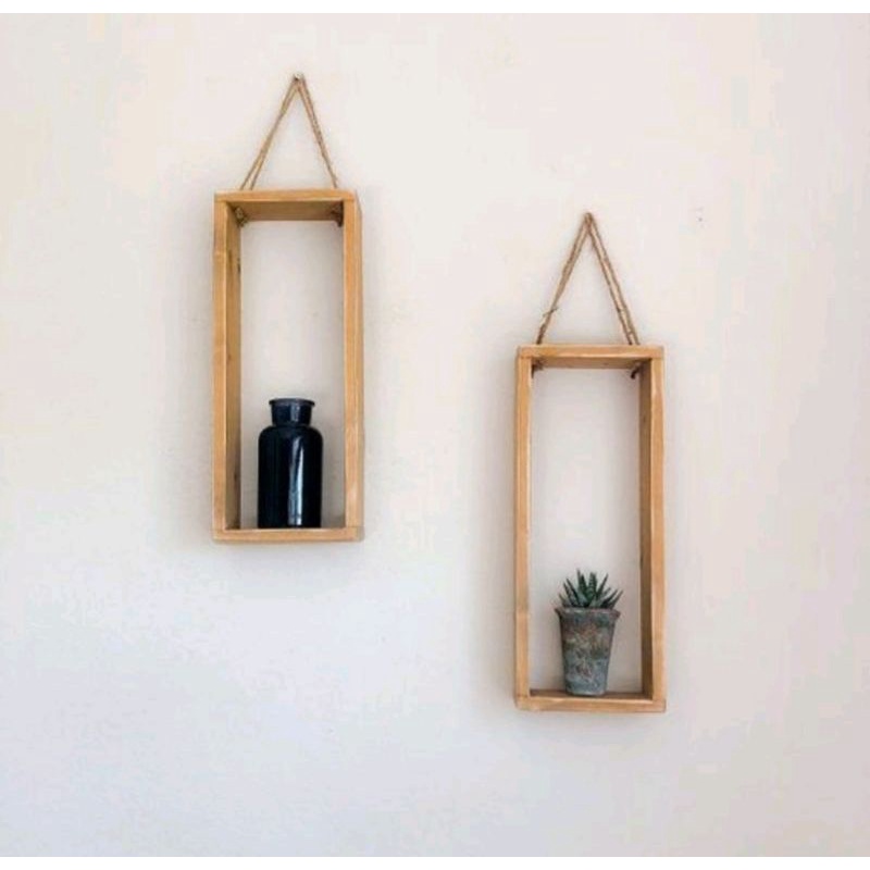 Rak Gantung Tali/Rak Pot/Hiasan Dinding Kayu/Rak Dinding Kayu