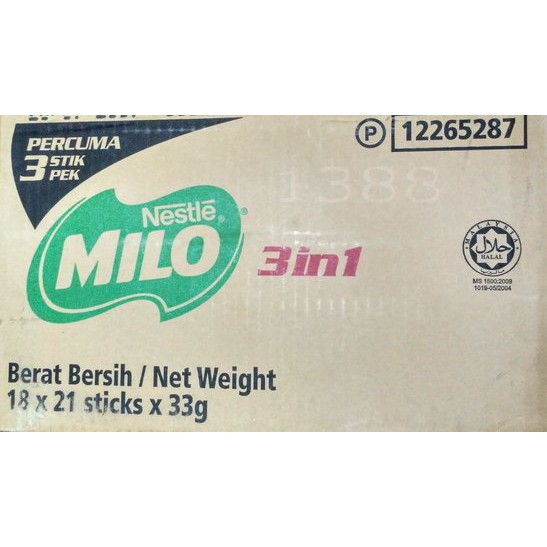 MILO 3IN1 18+3STICKS MALAYSIA DUS