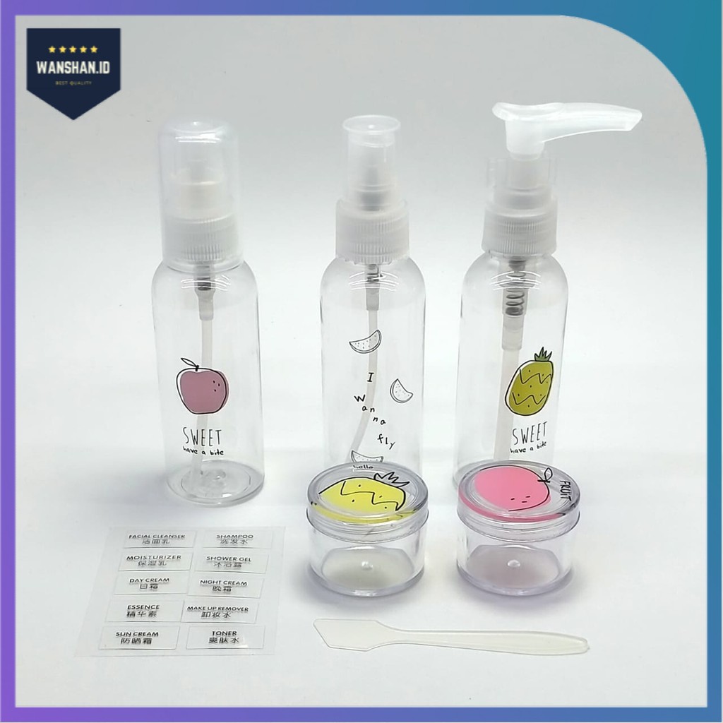 [WS] Travel Botol  Set 5 in 1 / Botol Plastik Kosong / Kosmetik Spray Mini Kecil Cocok Untuk Berpergian