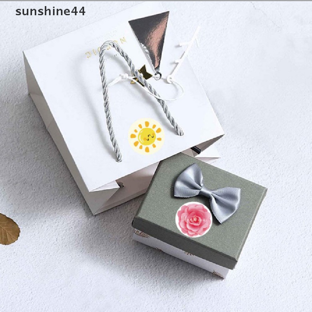 Sunshine 500pcs / roll Stiker Bulat Tulisan Thank You Motif Bunga Untuk Segel Scrapbook