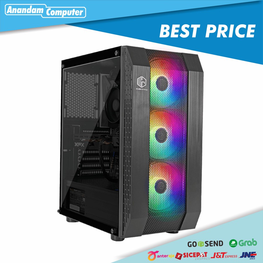 Cubegaming FRINS - Mesh Tempered Glass Case Free 3 Fans RGB - Hitam