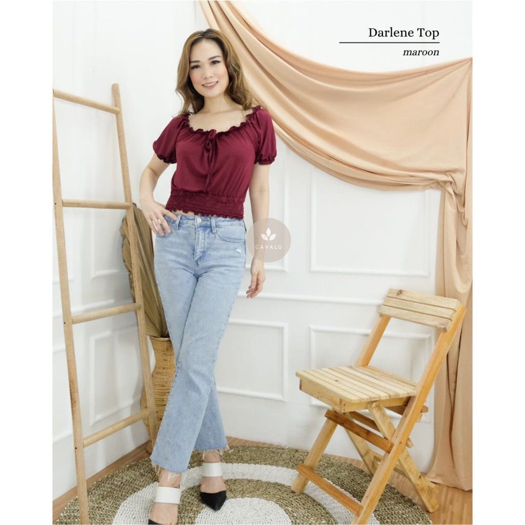 CAVALU 111 Darlene Crop Top Korean Sabrina Blouse Crop Tee Baju Atasan Wanita