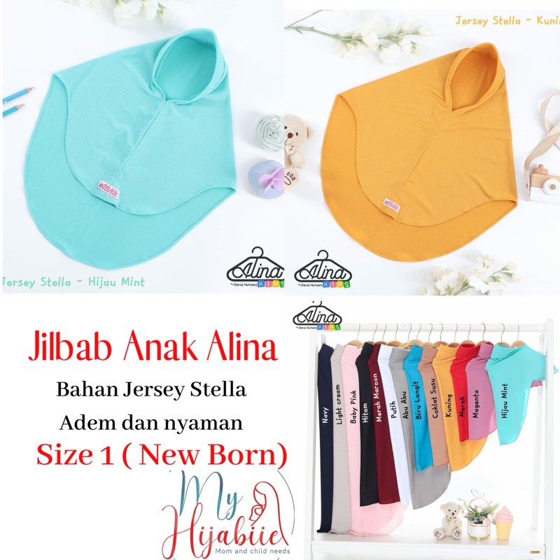 Jilbab Anak Bayi Polos Size 1 - Hijab Bergo Anak Jersey Stella Newborn - Jilbab Alina