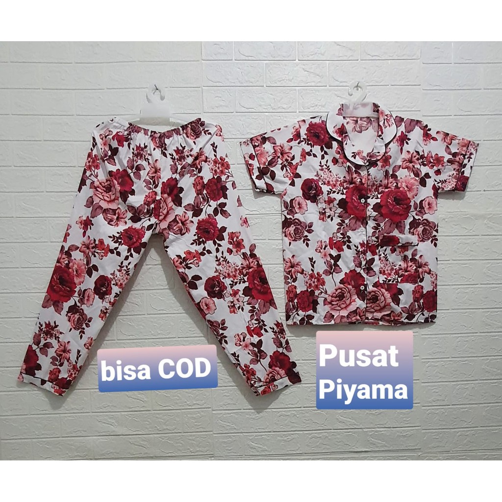 Setelan Piyama Baju Tidur Wanita Motif Bunga Mawar Tangan Pendek CP Pajamas Cewek Dewasa kekinian