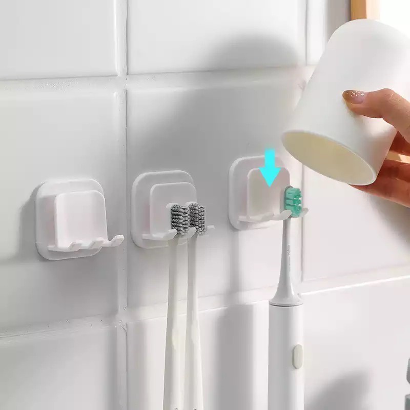 GANTUNGAN SIKAT GIGI dan Gelas Kumur / Tempel Dinding 2 Slot / Toothbrush Hook Holder