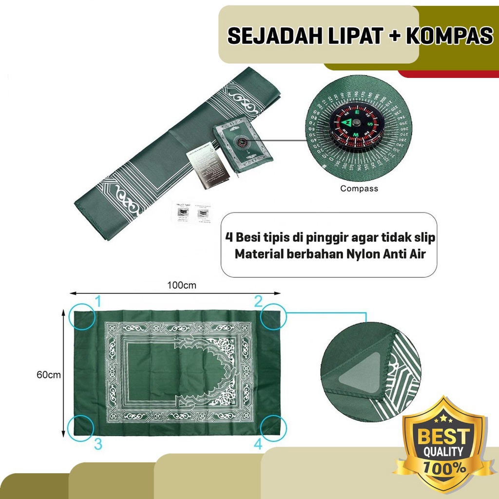 Sajadah Tavel / Sajadah Lipat Set (Kompas+Tas Souvenir Haji Ibadah Islam) - Hpy001