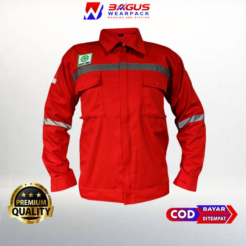 WEARPACK SAFETY / KEMEJA SAFETY / BAJU SAFETY LENGAN PANJANG / BAJU PROYEK KEREN / BAJU KERJA PRIA PROYEK / BAJU KERJA PIRA LAPANGAN / BAJU MEKANIK / BAJU WEARPACK / WERFAK PRIA KERJA / BAJU WEARPACK KERJA PROYEK / BAJU TAMBANG / MERAH POLOS