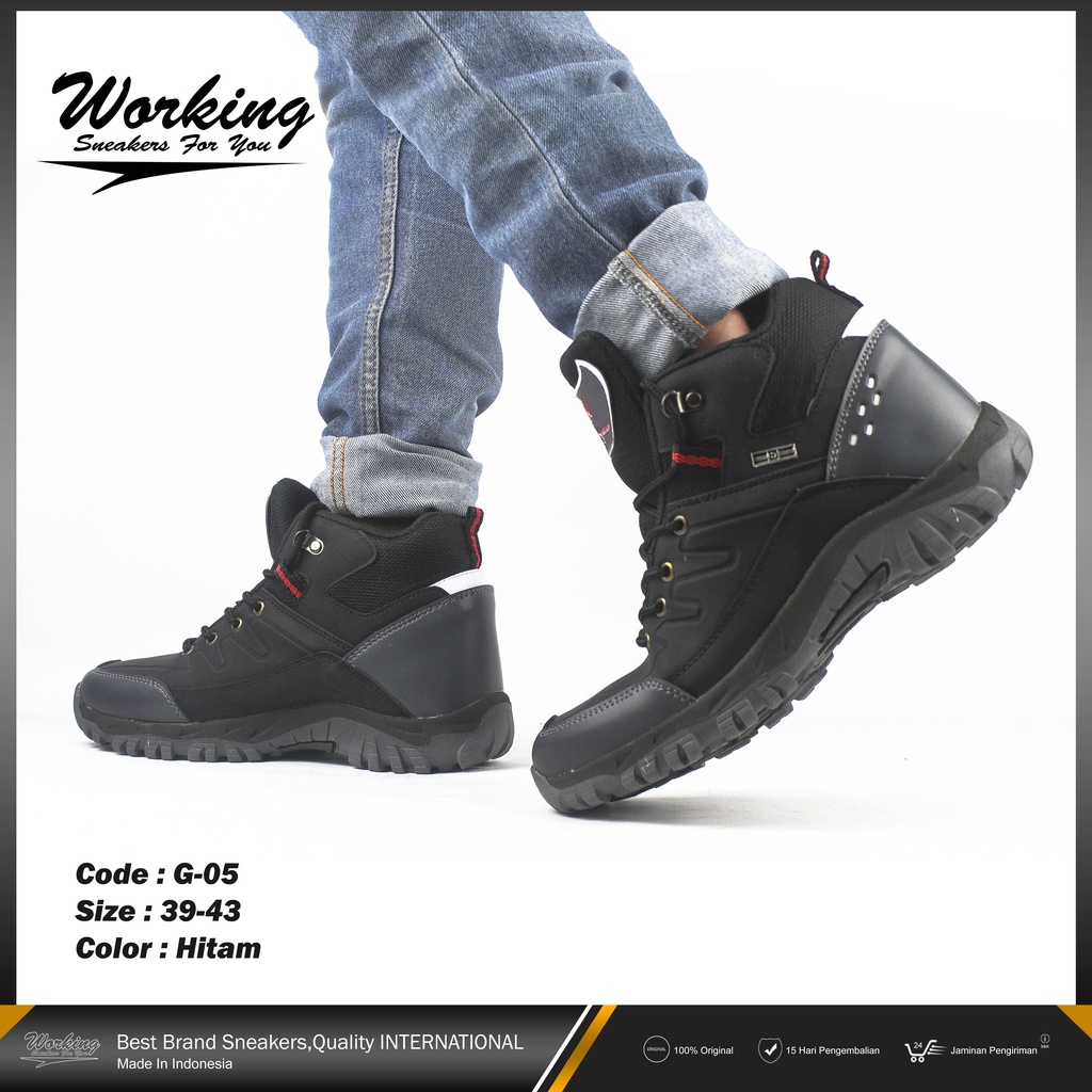 Sepatu Safety Boot Working G-05 // Sepatu Kerja Lapangan Proyek // Sepatu Pria Keren // Sepatu Kulit Pria Hiking 100% Realpict Bisa COD