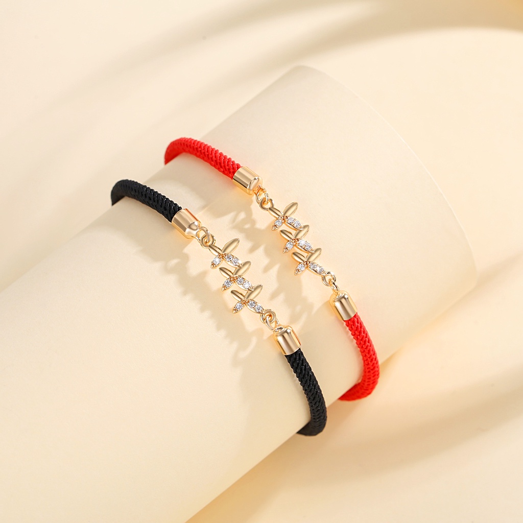 Y665 【COD】 Gelang Tali Karet Desain Couple Wanita Gelang Aksesoris Hitam/Merah Tali Kulit Korea Bracelet Persahabatan Bracelets