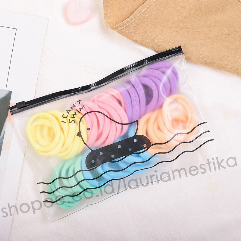 Ikat Rambut Towel Ikat Rambut Korea isi 40 pcs Ikat Rambut Warna Warni + Pouch Aksesoris Rambut-Random Terang