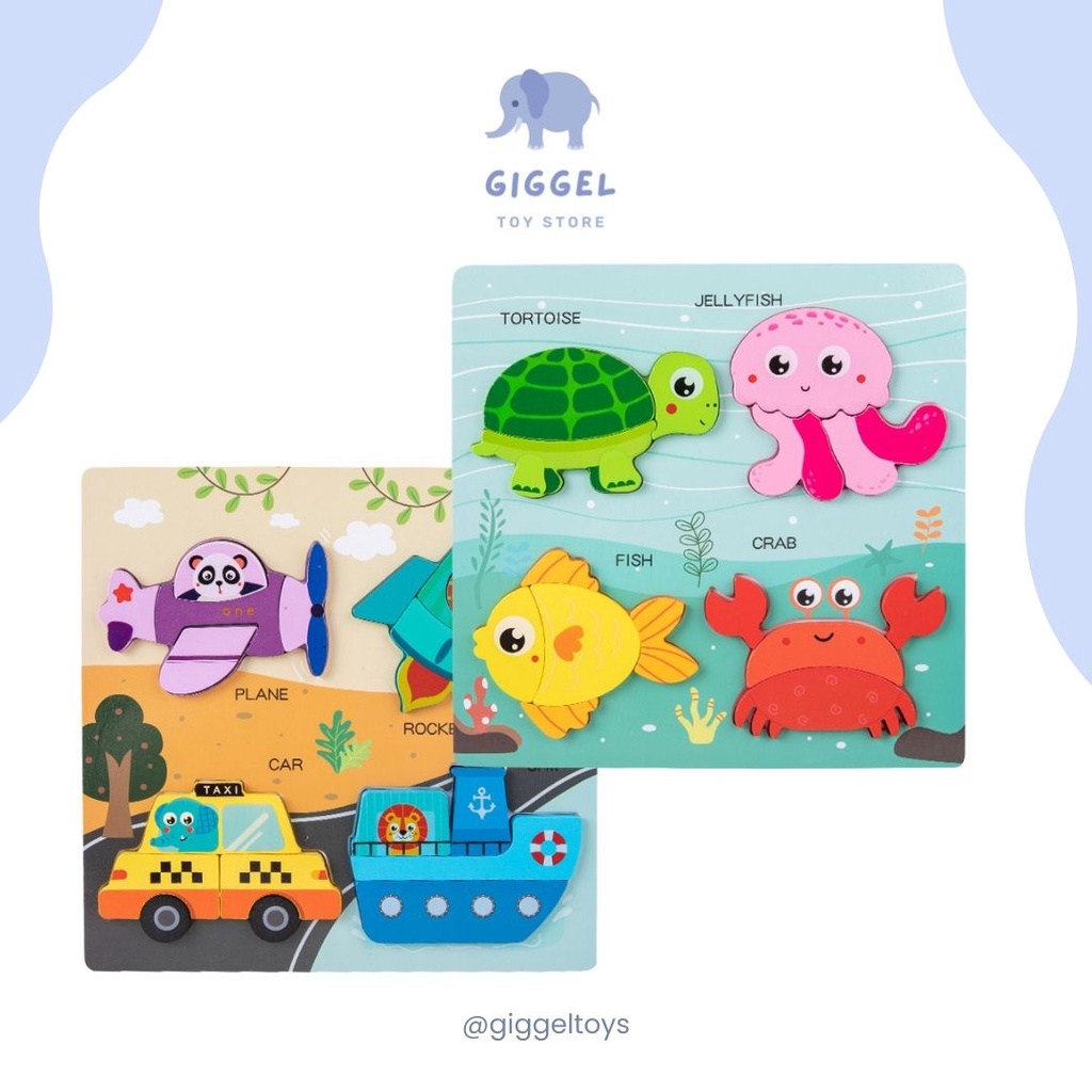 [ Giggel ] Mainan Edukasi Anak Animal / Puzzle Timbul 3D 4 Hewan / Mainan 3d Puzzle