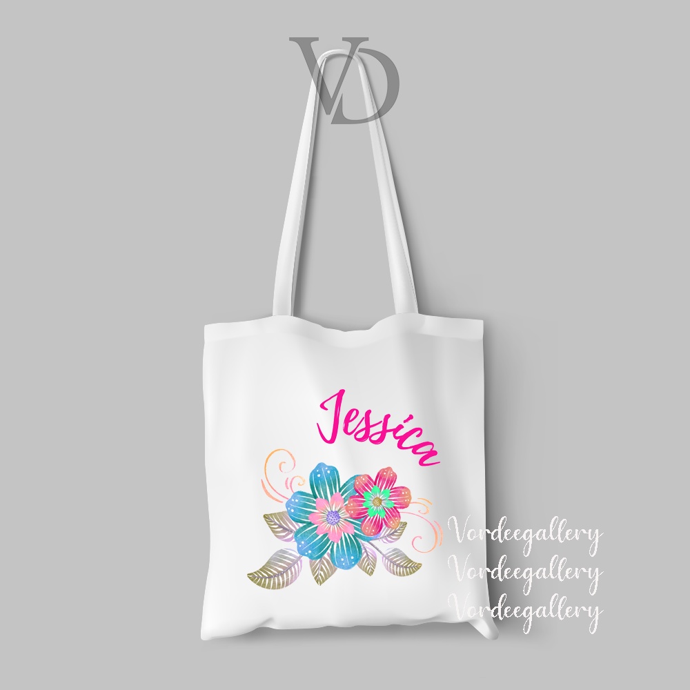 CUSTOM NAMA / TOTE BAG flower girl BAHAN KANVAS MOTIF nama / SOUVENIR WEDDING /  korean TOTE BAG / hadiah wedding / custom tote bag nama