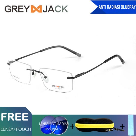 

Grey Jack Frame Kacamata Titanium Metal Fashion Free Lensa anti radiasi Blue Ray, Minus , 5018