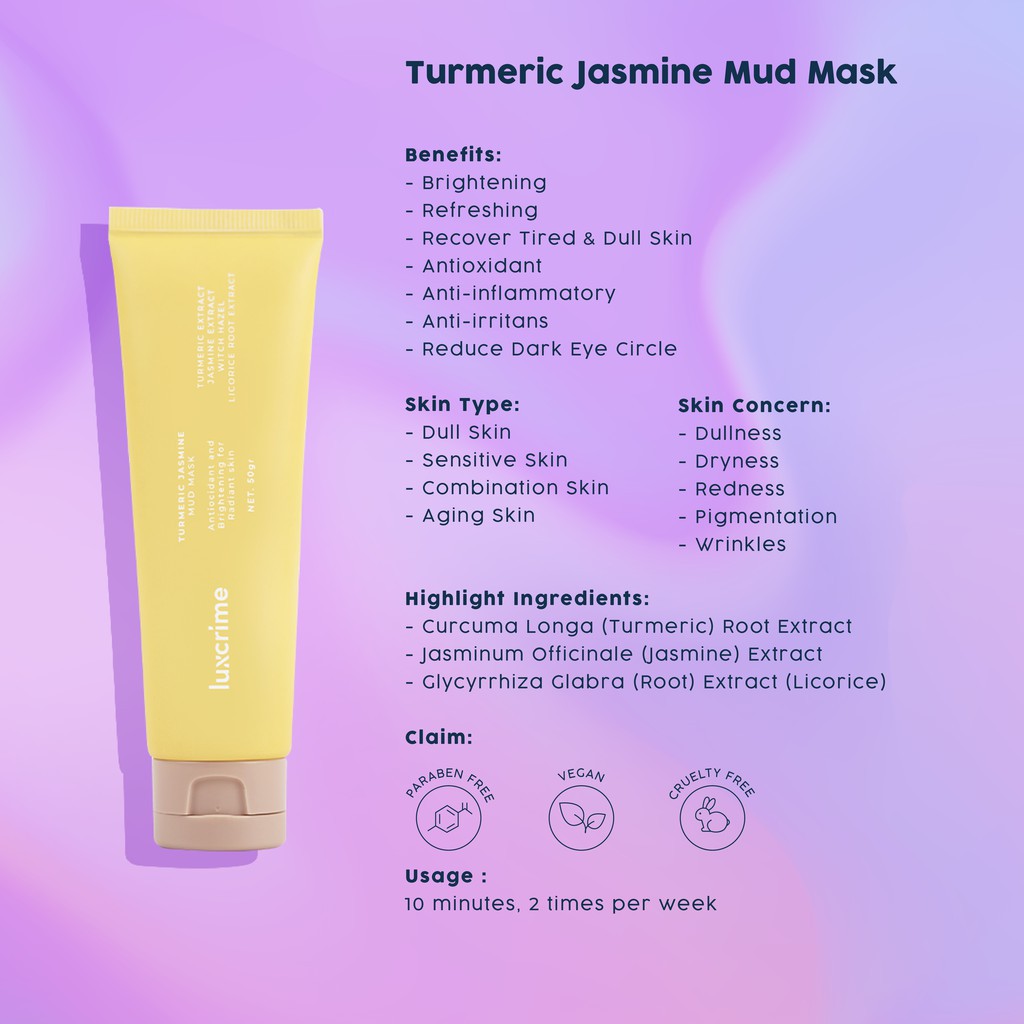 [SKINHOUSEID] LUXCRIME MUD MASK CHARCOAL MINT &amp; TURMERIC JASMINE MUD MASK BPOM