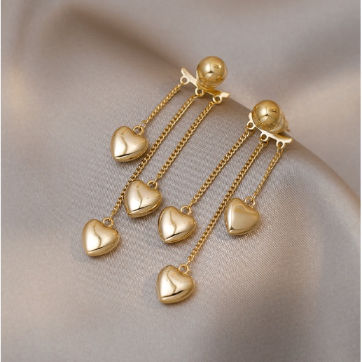 ANTING KOREA TUSUK TITANIUM WANITA TASSEL HEART ANTING TUSUK PANJANG RUMBAI WARNA GOLD AKSESORIS FASHION IMPORT ANT57