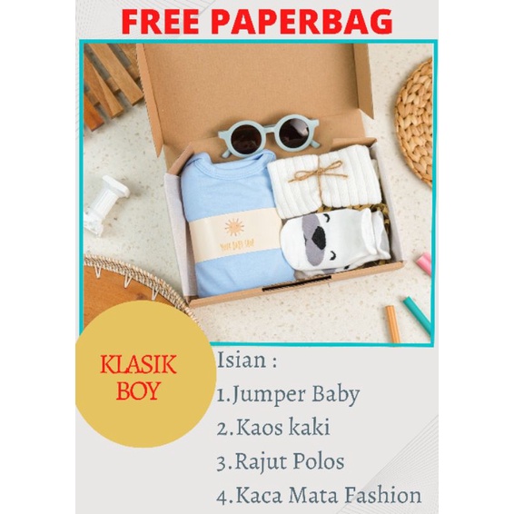 FREE PAPERBAG HAMPERS BAYI BABYSAM BAJU BAYI || HAMPERS ROK TUTU BAYI || PARCEL BAYI || BABYSAM BABY GIFT || KADO KELAHIRAN BAYI || HAMPERS BAYI LAKI-LAKI DAN PEREMPUAN-Klasik Boy